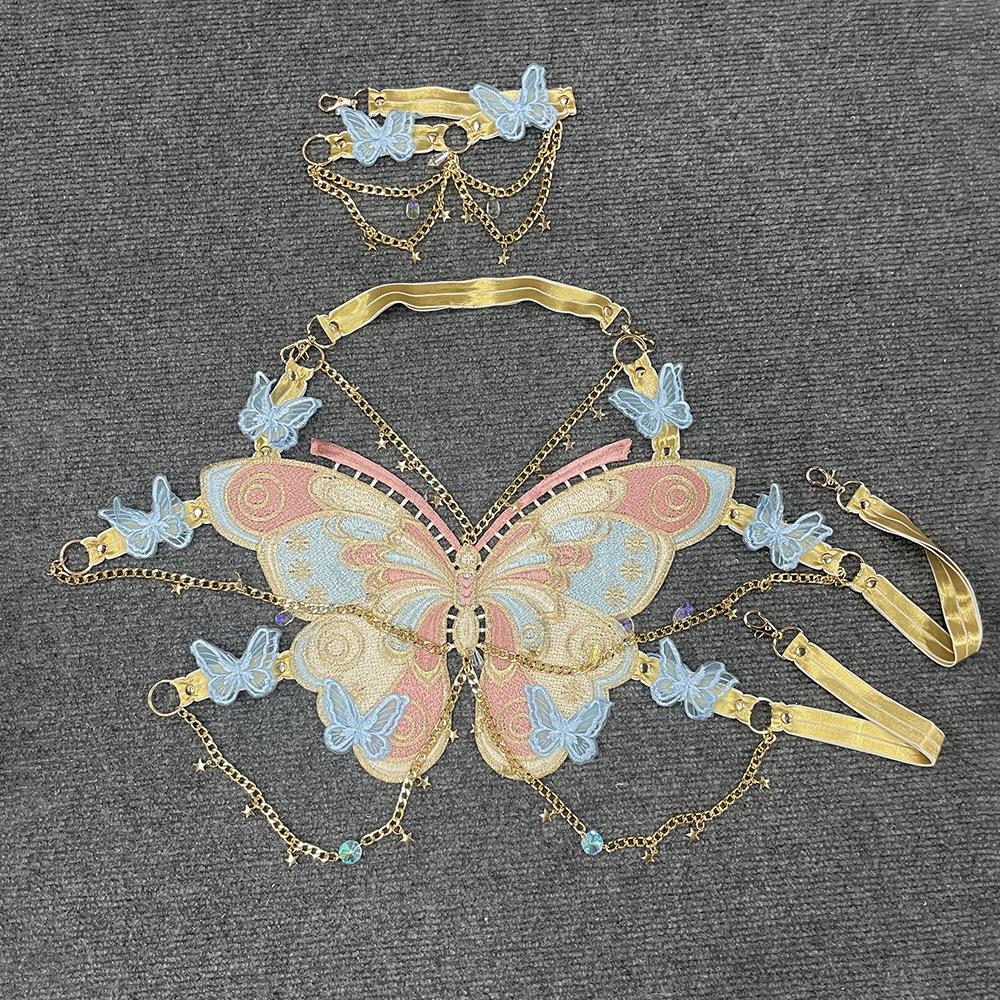 Enchanted Butterfly Halter Top & Body Chain with Choker | Festival Rave & Halloween Statement Piece
