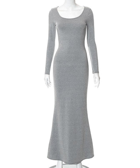 Fall Chic & Cozy: Women's Long Sleeve Scoop Neck Mermaid Maxi Dress