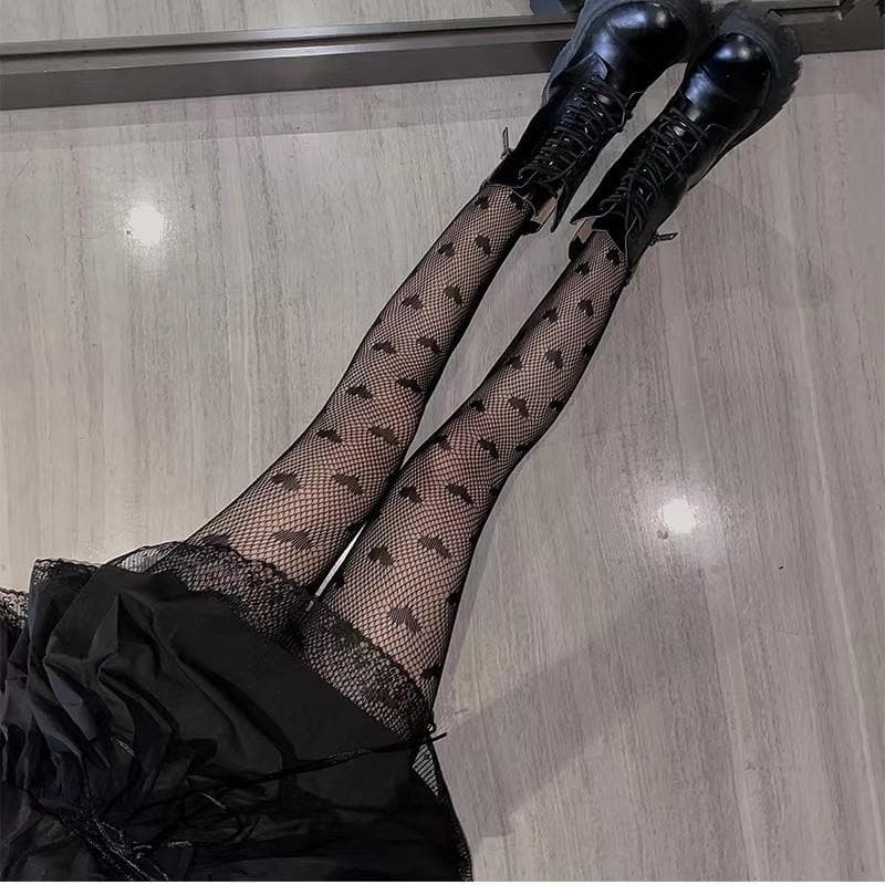 Unleash Your Inner Witch: Bat Pattern Fishnet Tights - Halloween & Edgy Fall Style for Women