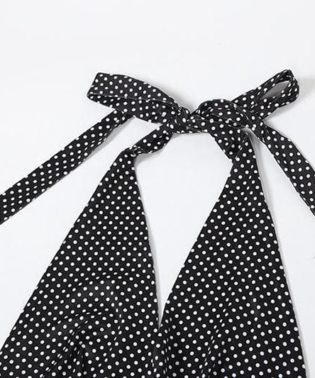 Elegant Polka Dot Halter V-Neck Maxi Dress - Fall Gala & Holiday Party Essential