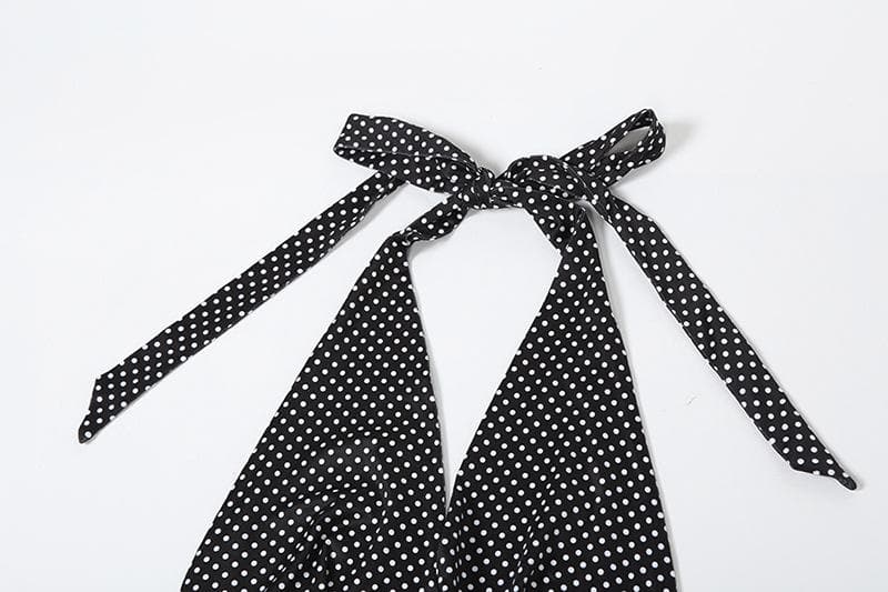 Elegant Polka Dot Halter V-Neck Maxi Dress - Fall Gala & Holiday Party Essential