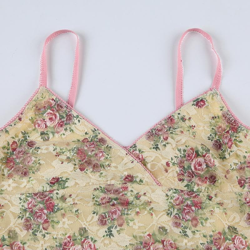 Romantic Rose Lace V-Neck Cami Top – Chic Fall Layering & Everyday Comfort