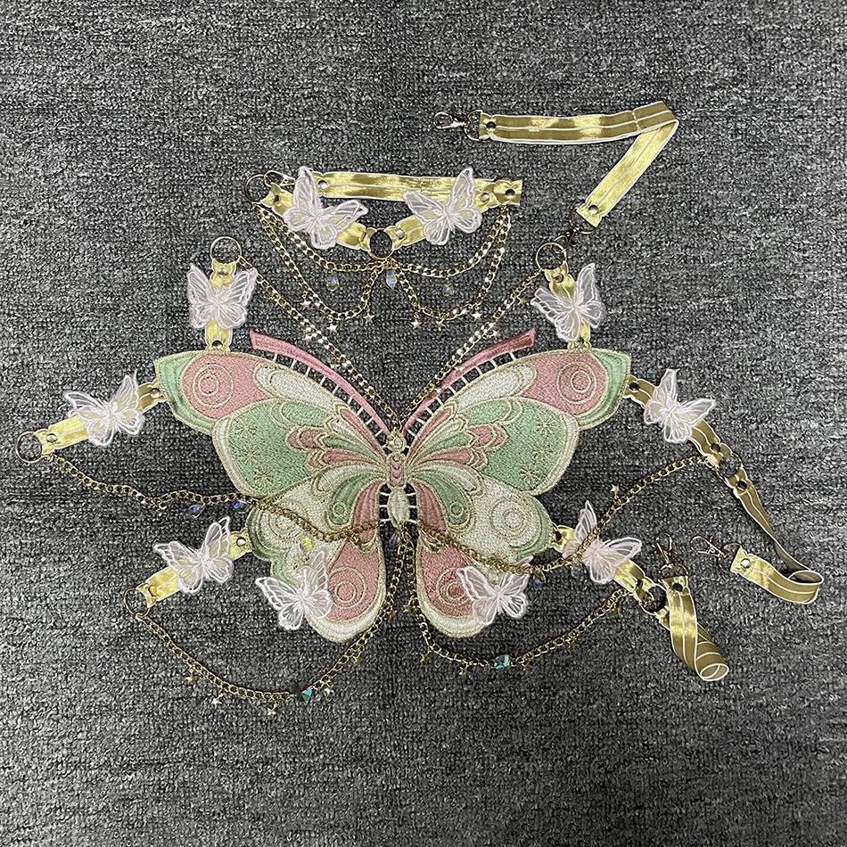 Enchanted Butterfly Halter Top & Body Chain with Choker | Festival Rave & Halloween Statement Piece