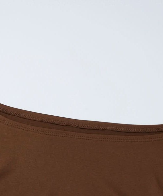 Fall Chic: Off-Shoulder Tie-Waist Luxe Brown Matching Set for Women