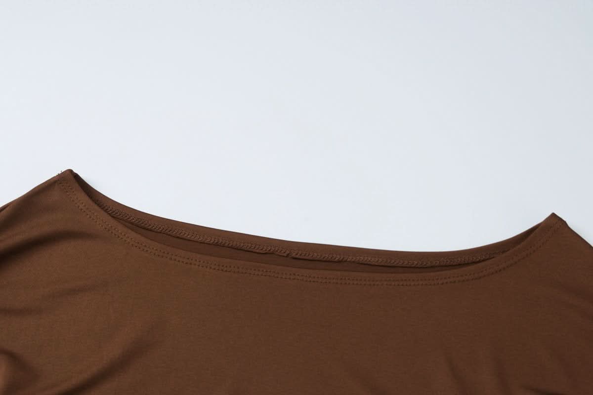 Fall Chic: Off-Shoulder Tie-Waist Luxe Brown Matching Set for Women