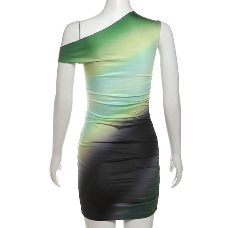 Chic Ombre One-Shoulder Ruched Bodycon Mini Dress - Your Go-To for Fall & Holiday Parties