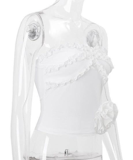 Chic Ruffled Tube Top with 3D Floral Appliqué - Your Versatile Fall & Holiday Style Essential