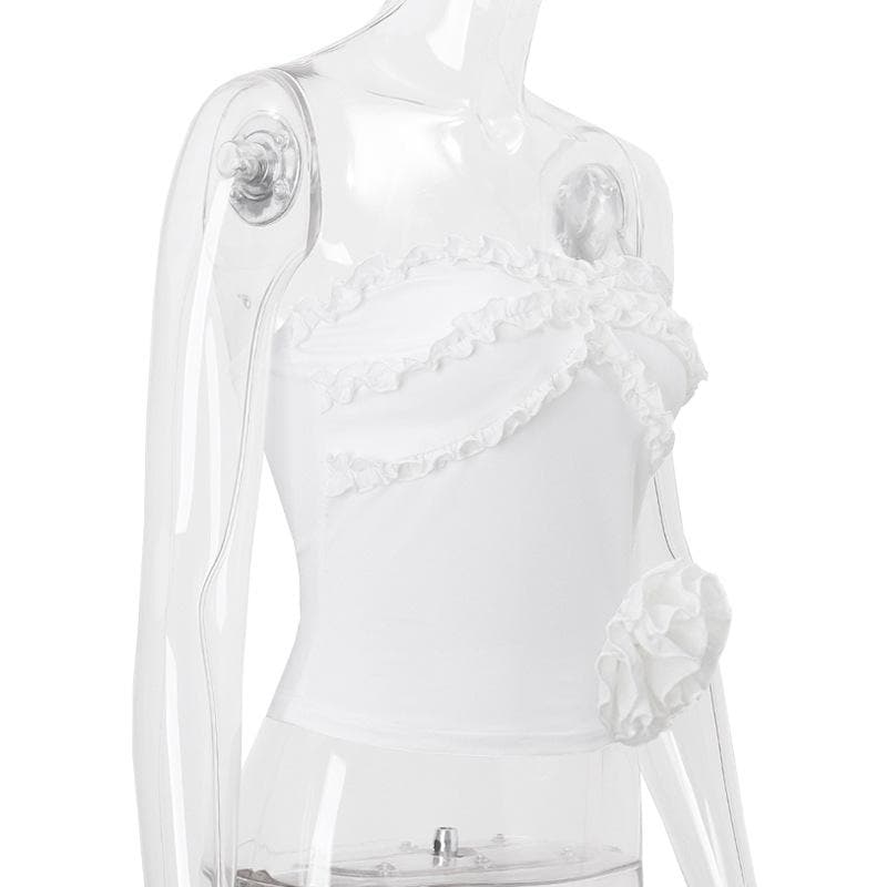 Chic Ruffled Tube Top with 3D Floral Appliqué - Your Versatile Fall & Holiday Style Essential