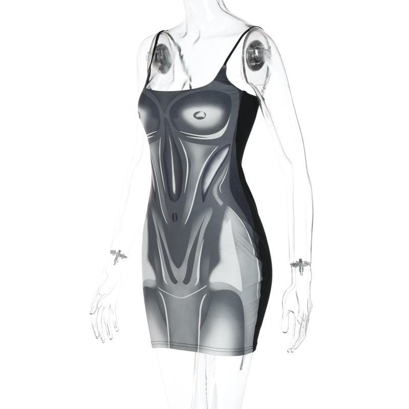 Edgy Illusion Bodycon Mini Dress - Fall & Halloween Ready
