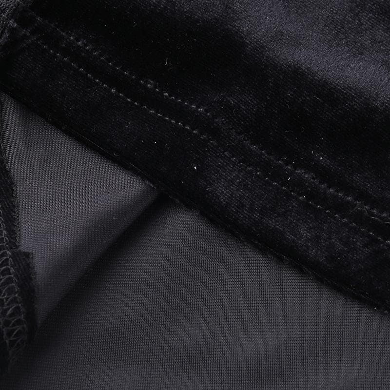 Midnight Enchantress Velvet & Lace Crop Top | High Neck Bell Sleeve Blouse for Fall & Halloween