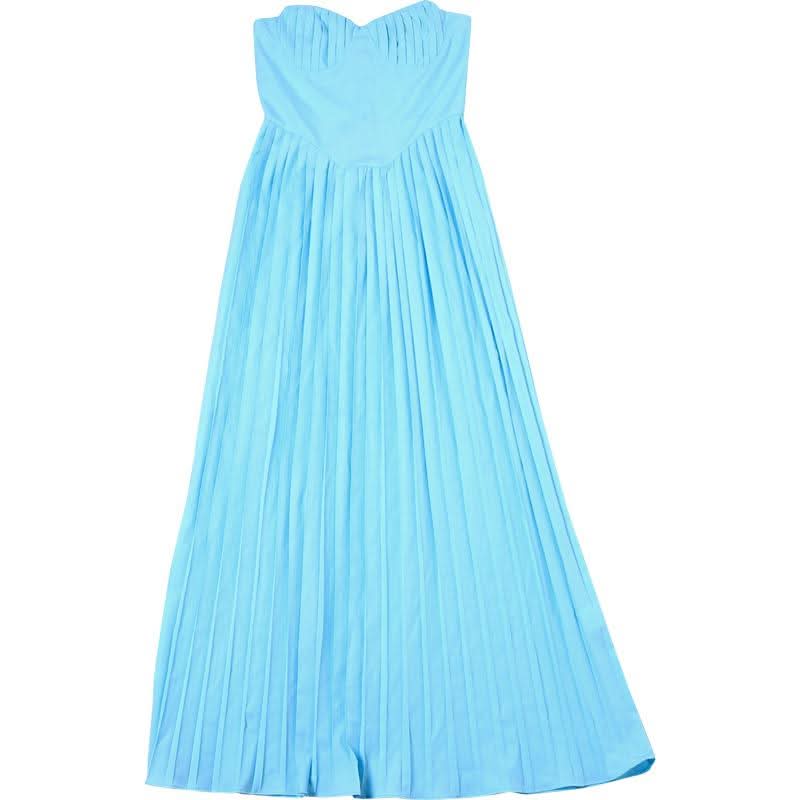 Azure Escape Strapless Pleated Maxi Dress - Fall Formal & Resort Ready Elegance