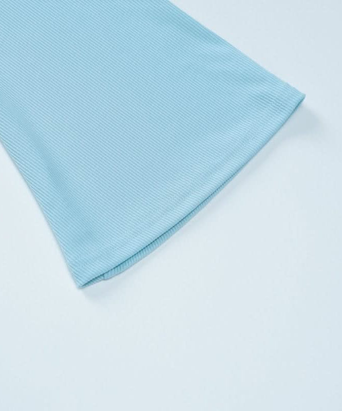 Fall Flair: Sky Blue Ribbed Bell Sleeve Crop Top & Flare Pant Set - Cozy Chic Loungewear