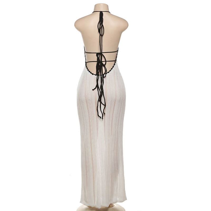 Chic Halter Backless Knit Maxi Dress - Your Essential Winter Getaway & Resort Style
