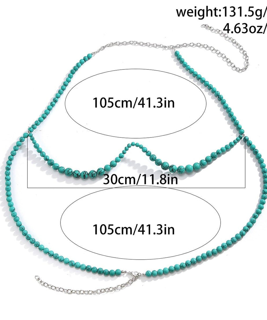 Turquoise Beaded Glamour Bikini Body Chain | Resort & Tropical Getaway Swimwear Accessory