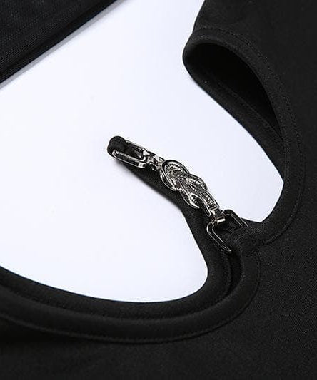 Chain Detail One-Shoulder Bodycon Mini Dress with Sheer Mesh Sleeves – Your Fall & Holiday Party Statement