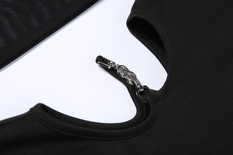 Chain Detail One-Shoulder Bodycon Mini Dress with Sheer Mesh Sleeves – Your Fall & Holiday Party Statement