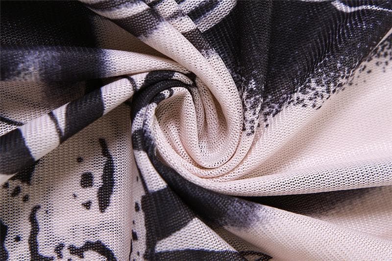 Unleash Your Edge: Mystical Art Print Sheer Mesh Maxi Dress - Fall & Halloween Ready