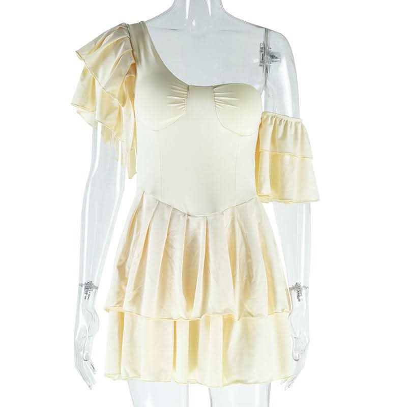 Dreamy White One-Shoulder Ruffle Mini Dress - Fall Party & Vacation Perfect