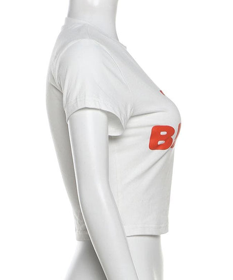 THE BIMBO Statement Crop Top – Iconic White & Red Graphic Tee for Bold Fall Style