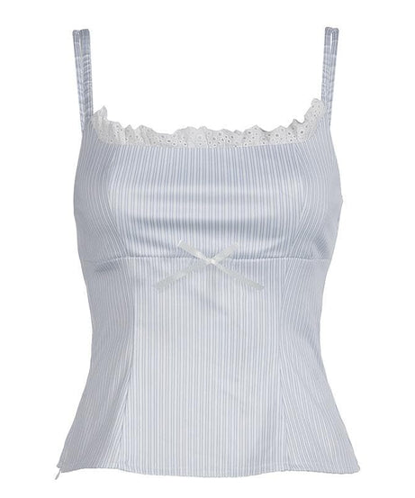 Sweetheart Striped Lace Cami Top with Bow - Perfect Fall Layering & Y2K Chic