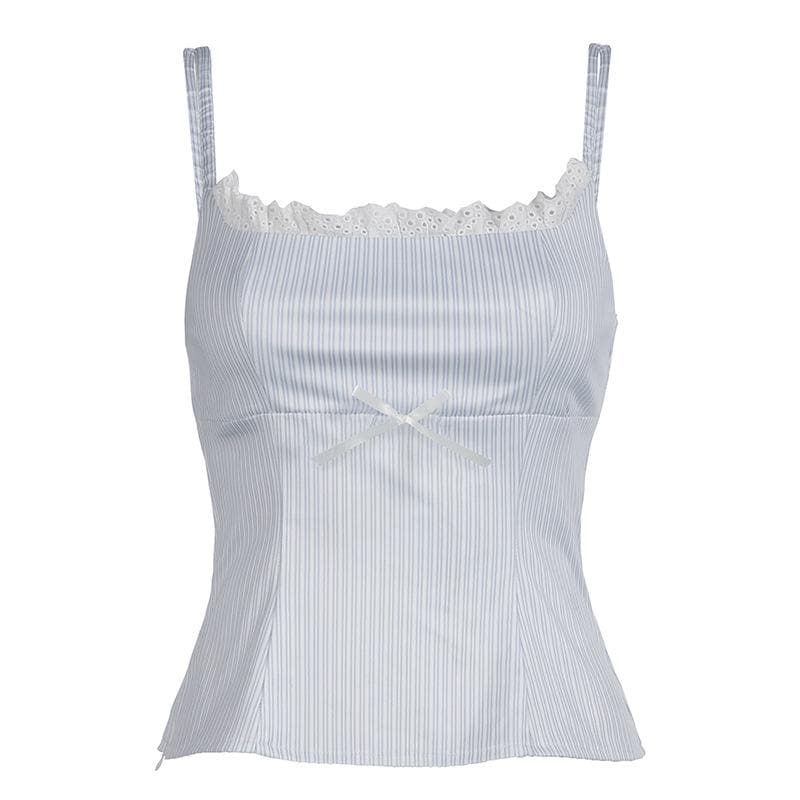 Sweetheart Striped Lace Cami Top with Bow - Perfect Fall Layering & Y2K Chic