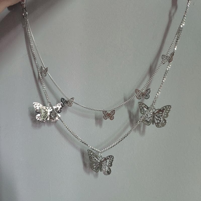 Dainty & Daring: Silver Butterfly Layered Necklace - Fall Fashion Statement for Her