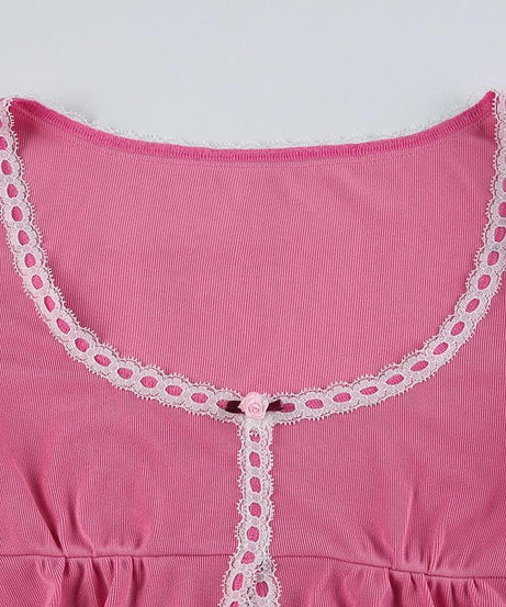 Coquette Dream Pink Lace Peplum Crop Top - Fall's Sweetest Long Sleeve