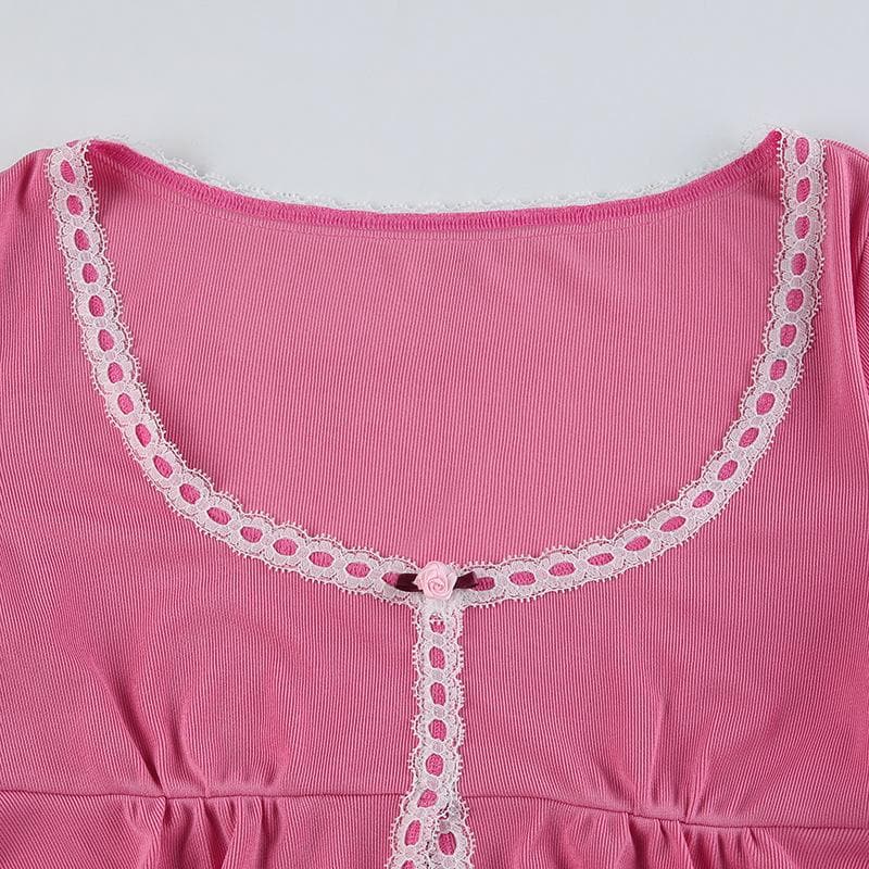 Coquette Dream Pink Lace Peplum Crop Top - Fall's Sweetest Long Sleeve