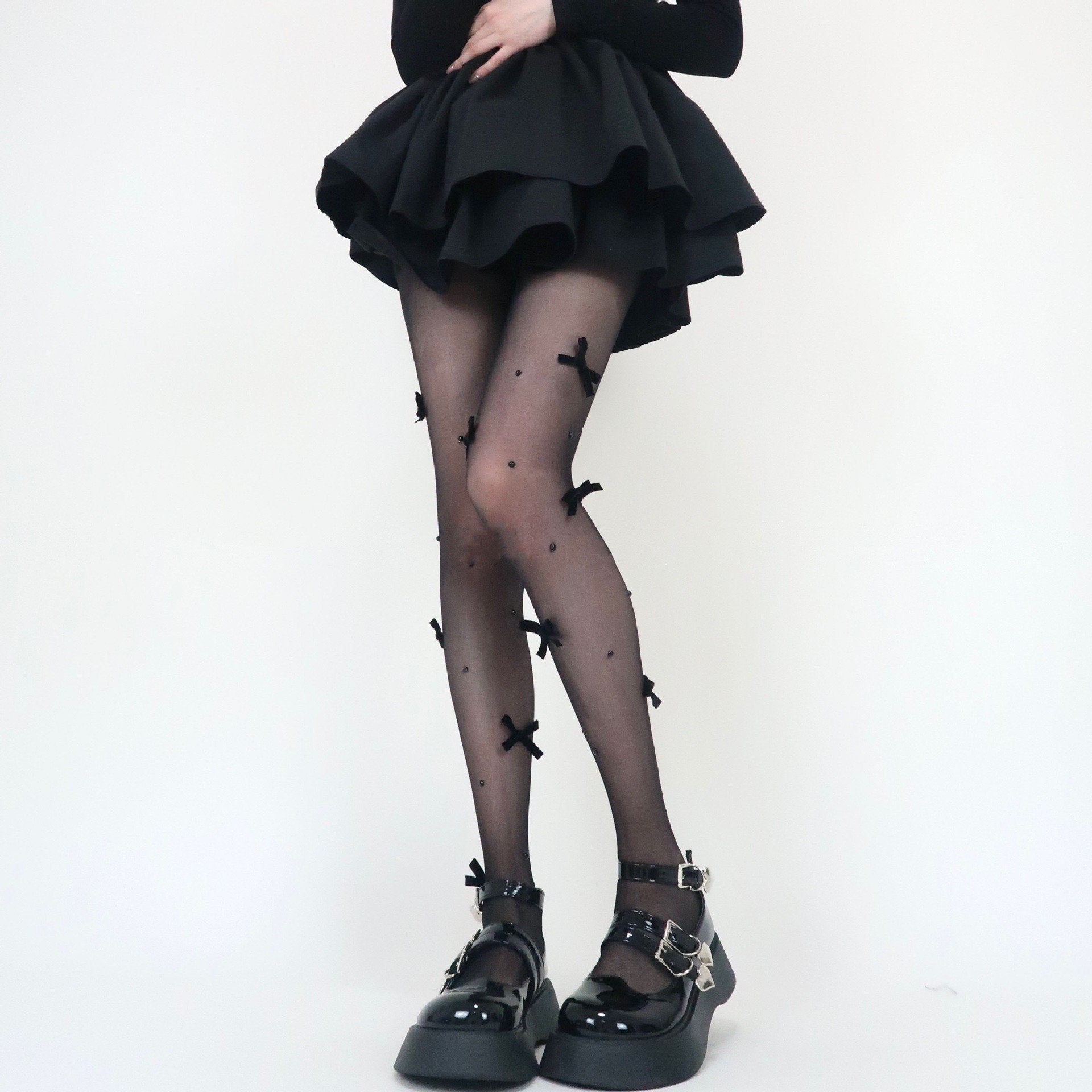 Whimsical Pearl & Pink Bow Sheer Tights | Coquette Chic for Fall & Holiday Style