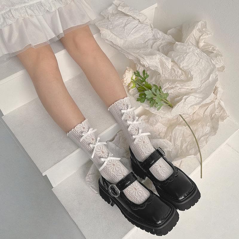 Coquette Charm: Bow Lace Ruffle Socks & Chunky Mary Jane Shoes - Fall 2025 Academia Style