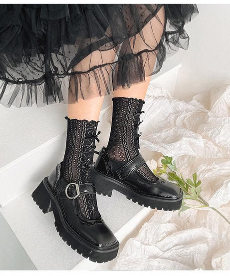 Coquette Charm: Bow Lace Ruffle Socks & Chunky Mary Jane Shoes - Fall 2025 Academia Style