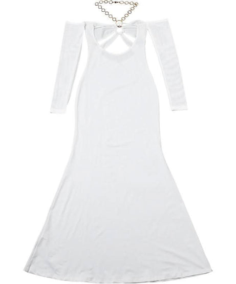The Ultimate Statement: White O-Ring Cut-Out Maxi Dress with Elegant Long Sleeves – Holiday Galas & NYE Ready