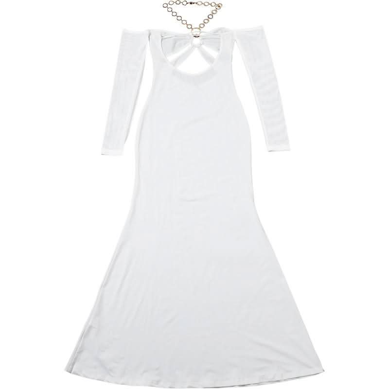 The Ultimate Statement: White O-Ring Cut-Out Maxi Dress with Elegant Long Sleeves – Holiday Galas & NYE Ready