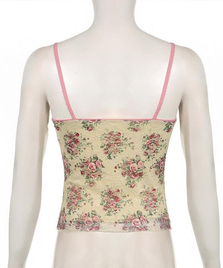 Romantic Rose Lace V-Neck Cami Top – Chic Fall Layering & Everyday Comfort