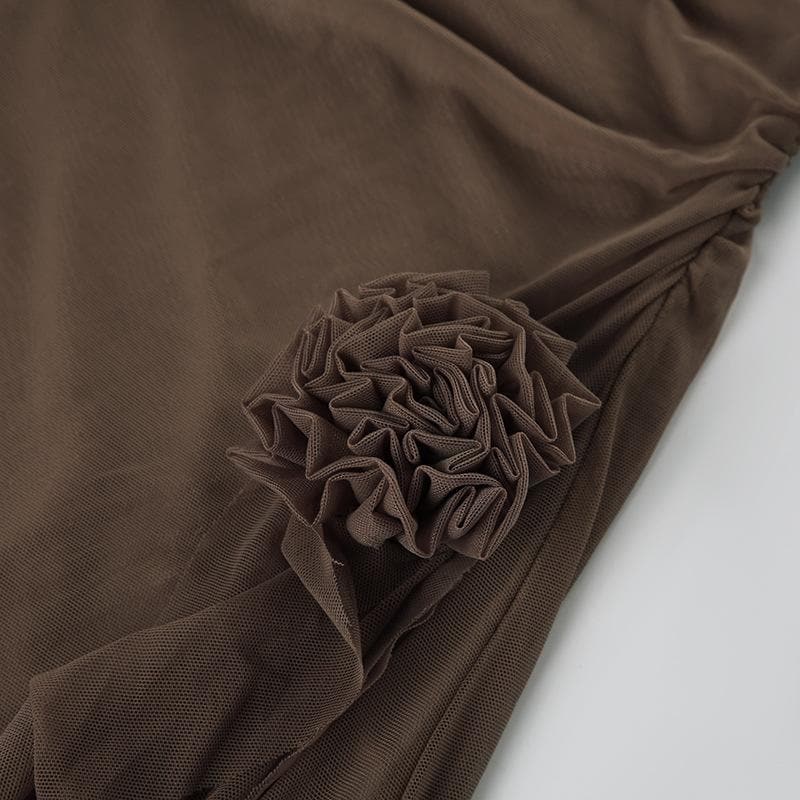 Autumn Ember Halter Mesh Maxi Dress | Sheer Slit Gown with Ruched Detail