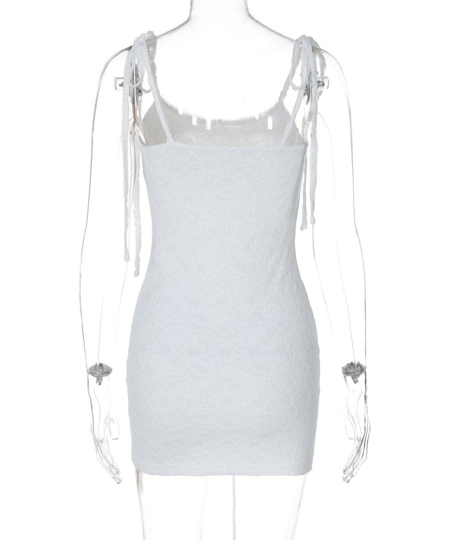 Delicate White Lace Tie-Shoulder Mini Dress - Your Essential for Fall Parties & Chic Nights Out