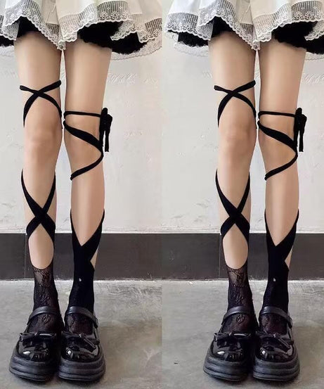 Chic Coquette Lace-Up Leg Wraps - Adjustable Self-Tie Balletcore & Goth Socks for Fall