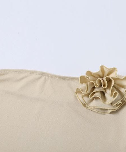 Chic Fall Nights: One-Shoulder Floral Bandeau & Draped Knot Mini Skirt Set