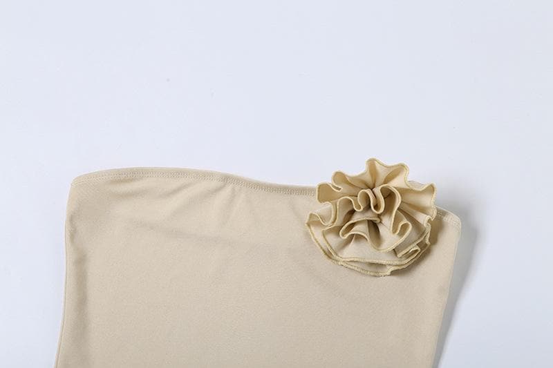 Chic Fall Nights: One-Shoulder Floral Bandeau & Draped Knot Mini Skirt Set