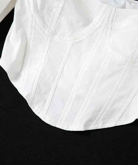 Autumn Elegance: White Sweetheart Corset Top | Statement Puff & Ruched Sleeves