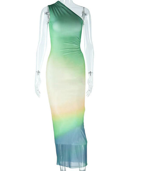 Mesmerizing Ombre One-Shoulder Cut-Out Maxi Dress - Elevate Your Fall & Holiday Style