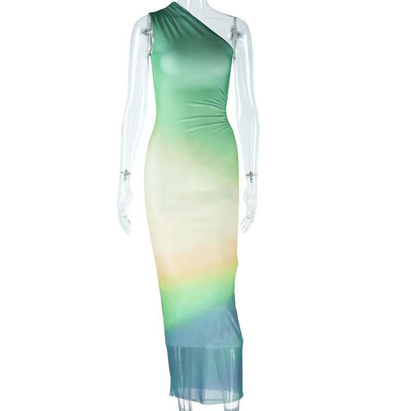 Mesmerizing Ombre One-Shoulder Cut-Out Maxi Dress - Elevate Your Fall & Holiday Style