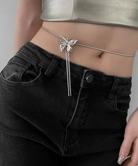 Enchanted Butterfly Lariat Choker Necklace - Adjustable Silver Dangle for Fall & Holiday Glam