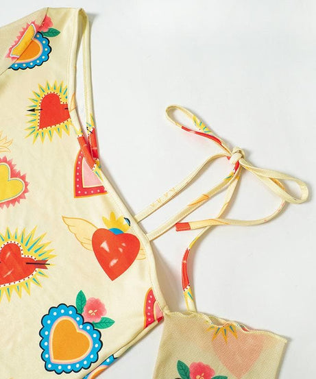 Vibrant Sacred Heart Mesh Mini Dress - Asymmetrical Long Sleeve | Fall Statement