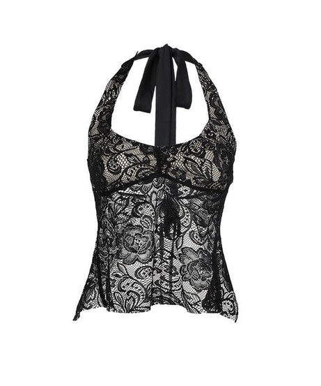 Chic Black Floral Lace Halter Top - Elevate Your Fall & Holiday Style