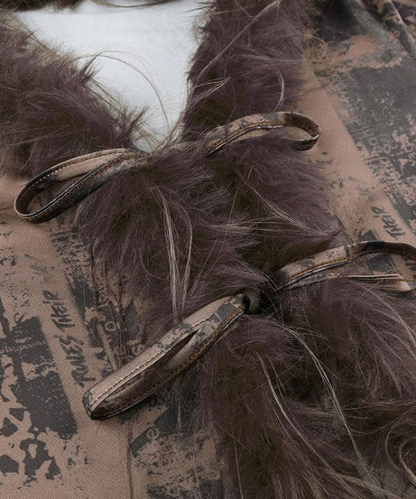 Y2K Glam Feather Trim Tie-Front Crop Top - Fall & Holiday Party Essential