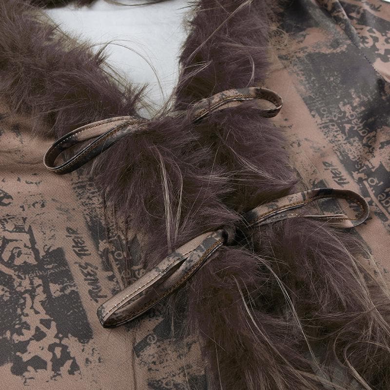 Y2K Glam Feather Trim Tie-Front Crop Top - Fall & Holiday Party Essential