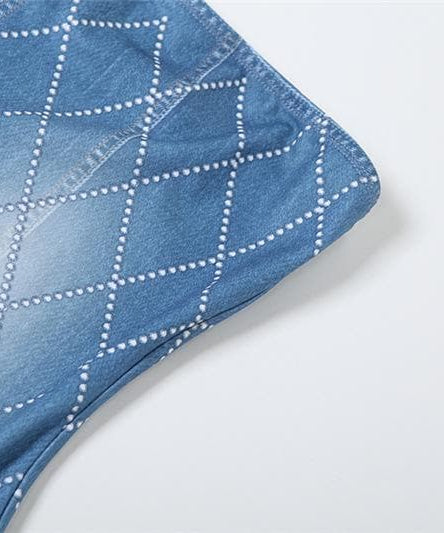 Statement-Making Denim-Look Diamond Tube Dress with Flowing Fringe Hem | Fall Party Ready