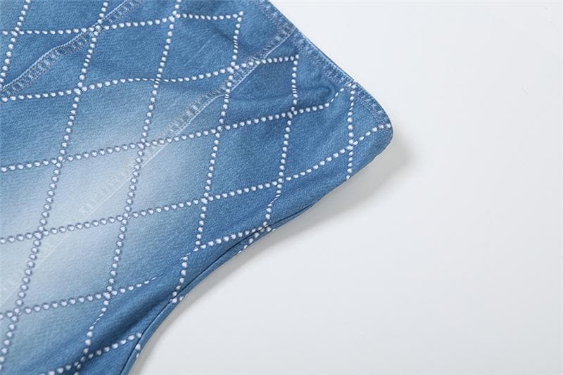 Statement-Making Denim-Look Diamond Tube Dress with Flowing Fringe Hem | Fall Party Ready