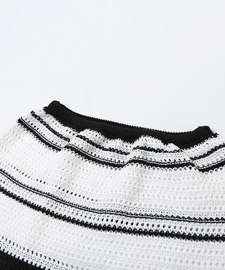 Effortless Fall Style: Striped Knit Maxi Skirt & Lace-Up Off-Shoulder Top Set